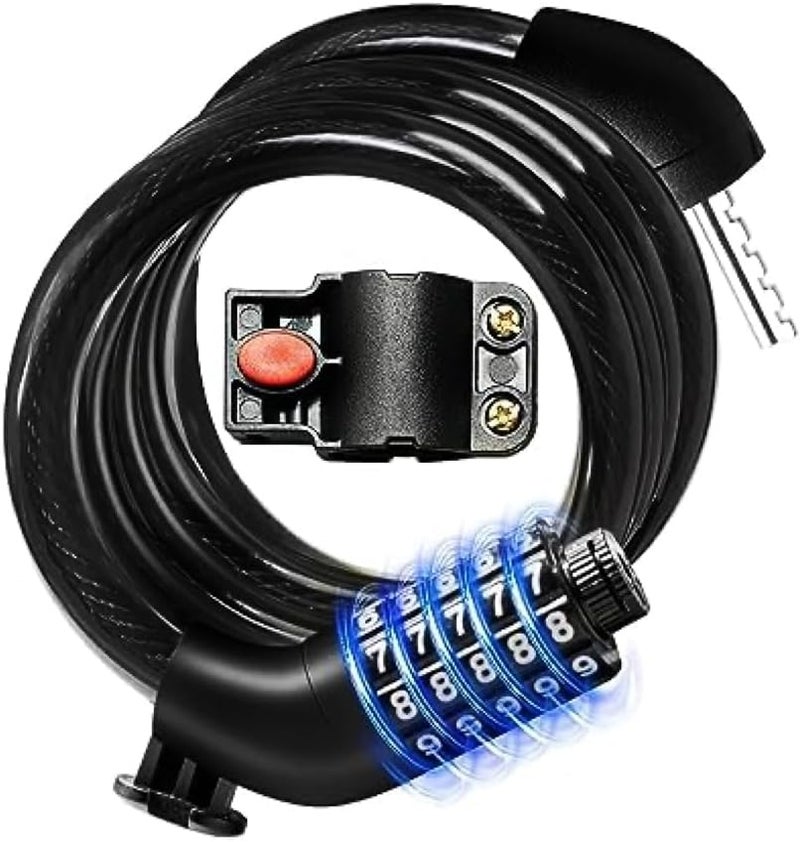 KEYSTP Bike Lock Cable with Combination,High Security 5-Digit Resettable Combination Bicycle Lock Anti-Theft, with Mounting Bracket for Bikes and Scooters - Image 1